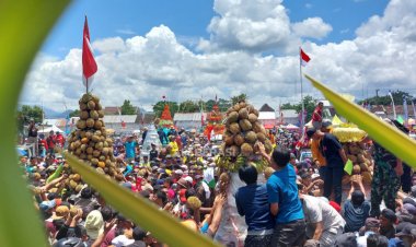 Ribuan Warga Serbu Tumpeng Raksasa Durian di Sedekah Bumi Pulud Ketan